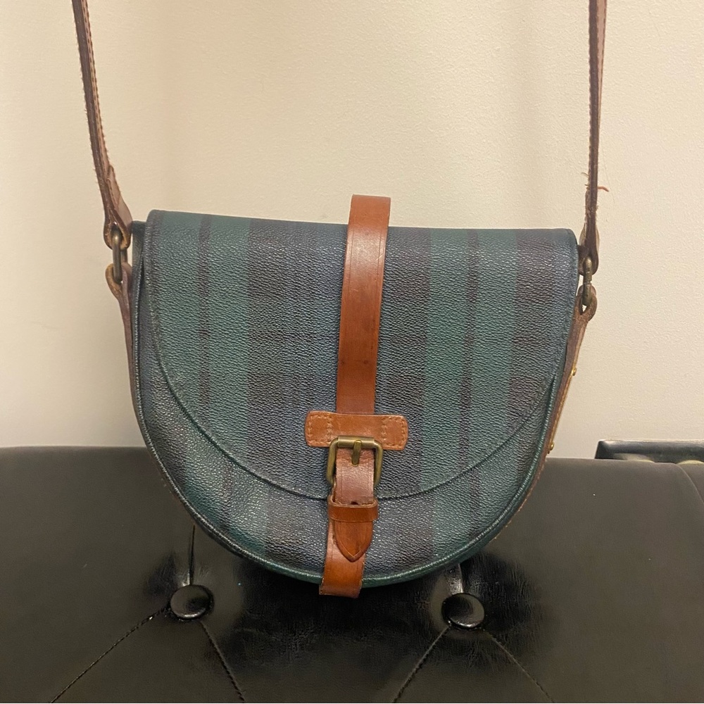 Polo Ralph Lauren Vintage Tartan Green Plaid Saddle Shoulder Bag